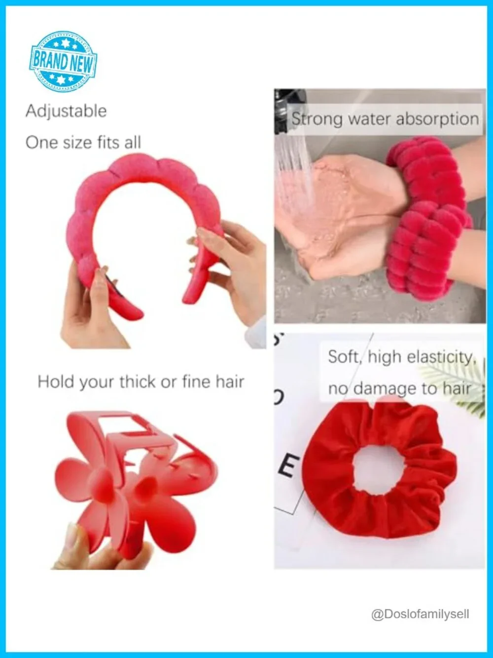 6PCS Spa Headband Set with Towel Cloth Headband, Velvet Scrunchies, Hair Claw